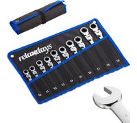 Relaxdays Set di Chiavi Inglesi & Anello, Kit da 10 Attrezzi, Funzione a Cricchetto, Borsa Pieghevole, 10-19 mm, Nera