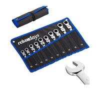 Relaxdays Set di Chiavi Inglesi & Anello, Kit da 10 Attrezzi, Funzione a Cricchetto, Borsa Pieghevole, 10-19 mm, Nera