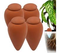 Relaxdays Set di coni per irrigazione, 4x350 ml con coperchio, terracotta