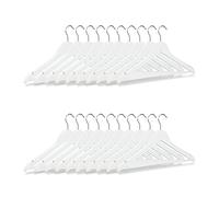 Relaxdays Set di grucce in legno, pacco da 20 stampelle per camicie e pantaloni, omino, appendino HxLxP 23x44x1 cm, bianco