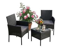 Relaxdays Set di mobili da Giardino in Rattan, 3 Pezzi, per 2 Persone, con poltrone e Tavolo in Vetro, per Esterni, Nero, 82 x 58 x 57 cm