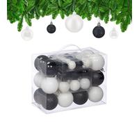 Relaxdays Palline di Natale, Set 50 Palle Albero, Addobbi Natalizi, Opache, Lucide e Glitter, ∅ 3, 4 e 6 cm, Nero Bianco