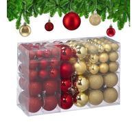 Relaxdays Palline di Natale, 100 Palle Albero, Addobbi Natalizi, Opache, Lucide e Glitter, ∅ 3, 4 e 6 cm, Oro Rosso