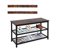 Relaxdays Set Guardaroba Ingresso con Scarpiera per 6 Paia Scarpe e Ganci Appendiabiti, 45x80x30 cm, in Metallo e MDF, Fibra di Legno, Ferro