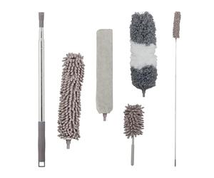 Relaxdays Set di Spolverini per Polvere, 3 Inserti, 1 Spazzolone Asta Telescopica Fino 2,5 m Lavabile Pieghevole, Grigio