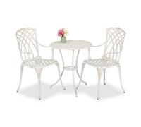 Relaxdays Set da Bistrot da 3, Tavolino da Giardino, 2 Sedie da Balcone, in Alluminio Stile Ferro Battuto, Bianco Bronzo, 67x60 cm