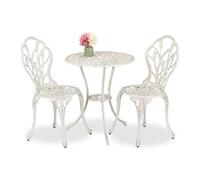 Relaxdays Set da Bistrot da 3, Tavolino da Giardino, 2 Sedie da Balcone, in Alluminio Stile Ferro Battuto, BiancoBronzo, 67 x 60 cm