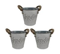 Relaxdays Set di vasi, 3 "Giardino Verde, H x D: 12,5 x 14 cm, Vaso per Erbe aromatiche, Metallo