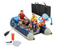 Relaxdays set gommone, 4 persone, 3,20 m, pagaie, pompa e sacca, barca da pesca con fondo in alluminio, blu e bianco