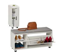 Relaxdays Set da Ingresso con Scarpiera e Mobiletto, Panca Cuscino, Porta Scarpe Camera Letto, Armadio, Bianco Grigio