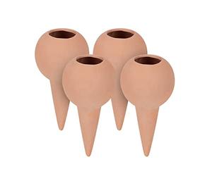 Relaxdays Set Irrigazione a Goccia, 4 Coni con Sfere, Piante in Vaso e Fioriere, per Bottiglie da 1,5 l, Terracotta