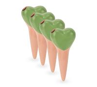 Relaxdays Set Irrigazione a Goccia, 4 Coni per Piante in Vaso e Fioriere, Innaffiatori 70 ml, Argilla, Terracotta Verde, Ceramica, 14 x 6 x 4 cm