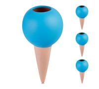 Relaxdays Irrigazione a Goccia, Set da 4, Coni per Bottiglie 1,5 L Annaffiatura Automatica per Piante, Terracotta Blu, Ceramica