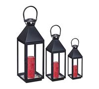 Set da 3 lanterne Portacandele in metallo Candelabri neri Nero Set di lucerne