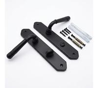 Relaxdays Set Maniglie Porte Interne, Bagno/WC, Vintage, placca Lunga, Metallo Nero Opaco, 23x13,5 cm