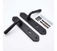 Relaxdays Set Maniglie Porte Interne Buntbart Vintage, Metallo, placca Lunga, Nero Opaco, 23x13,5 cm