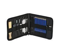 Relaxdays Set Matite per Disegno, Astuccio 33 Accessori, 12 Durezze, Carboncino, Gomma per Cancellare, Temperino, Nero