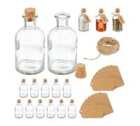 Relaxdays Set 16 Bottigliette in Vetro per Bomboniere, Bottiglie da 125 ml, Barattolini con Tappo, Trasparente Marrone, Sughero