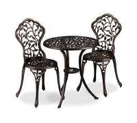 Relaxdays Mobili da Balcone, Set da 3, Tavolino con 2 Sedie, Decorativi, Allumin