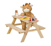 Relaxdays Tavolino da Bambini con Panche per Esterno, Tavolo da Picnic Giardino, 4 Posti, 51x90x78 cm, Legno, Naturale, 51x90x78cm