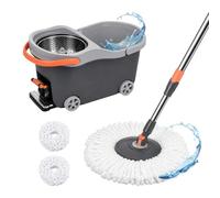 Relaxdays Set mocio, secchio 16 L con centrifuga, carrello a pedale, 29,5x30x50 cm, 2 teste microfibra, grigio