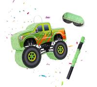 Relaxdays Set Pinata, 3 pz, Monstertruck da Appendere per Bambini, con Bastone e Maschera, Vuota, Verde