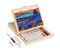 Relaxdays Set Pittura in Valigetta, Kit Cavalletto Tavolo, 19 Accessori con Tela, Tavolozza, Pennelli, Colori, Naturale, 1 pz