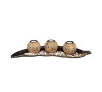 Relaxdays Set Portacandele, Base a Forma di Foglia, con Ciottoli Decorativi, Ciotole Portacandele Rotonde, da Tavolo, Marrone