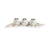 Relaxdays Set Portacandele, Base a Forma di Foglia, con Sabbia e Ciottoli Decorativi, da Tavolo, Beige/Bianco