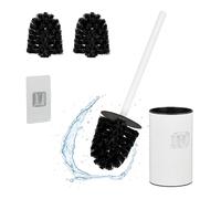 Relaxdays Set Portascopino Bagno WC, Contenitore Acciaio e Plastica 38.5x9x10 cm, Bianco