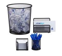Relaxdays Set Scrivania, Cancelleria Ufficio 4 Accessori, Gettacarte, Porta Foglietti e Lettere, Portapenne, Nero