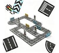 Relaxdays Set stradale blocchi magnetici, 50 pz, cartelli e semafori, gioco educativo 3+, ABS, nero