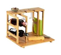 Relaxdays Set Tagliere per Aperitivo, Portabottiglie e Portacalici Vino, 26,5x40,5x33 cm, Vassoio in bambù, Naturale