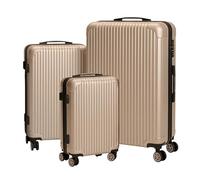 Relaxdays Set di valigie 3 Pezzi, scocca Rigida, 4 Ruote, Manico telescopico, Lucchetto a Combinazione, Champagne 75x48x