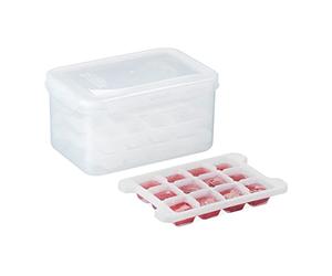 Relaxdays Set Vaschette per Cubetti di Ghiaccio, 4 Stampi Portaghiacchio,privi di BPA, con Box e Coperchio, Trasparente, 11 x 22 x 15 cm