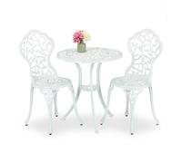 Relaxdays Set Bistrot 3 pezzi – Tavolo e 2 Sedie da Balcone, Alluminio Bianco, Stile Ferro Battuto