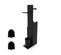 Relaxdays Piantana Portarotolo e Portascopino da Bagno, Porta Rotoli Carta Igienica e Ripiano, 67x22x12 cm, Ferro, Nero, 20% Plastica