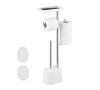 Relaxdays Set WC HBT: 65,5 x 29 x 11 cm, supporto per carta igienica, scopino per WC di ricambio, ripiano bianco