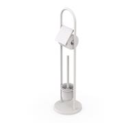 Relaxdays Set WC in acciaio inox, altezza 79 x 22 cm, supporto per carta igienica, scopino WC con porta spazzolino, bianco