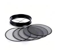 Relaxdays Setaccio 5in1 Rotondo, Inserti intercambiabili, Ø 30 cm, per Terra, Ghiaia e Sabbia, Acciaio Inox, Nero