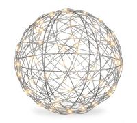 Relaxdays Sfera LED a batterie in filo metallico, argento | cavo lungo, Ø 20 cm da appendere o appoggiare