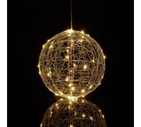 Relaxdays Sfera di Luci a LED, Lampada Decorativa Fili Luminosi, da Appendere o Appoggiare, Cavo Lungo, Ø 25 cm, Argento, Rame