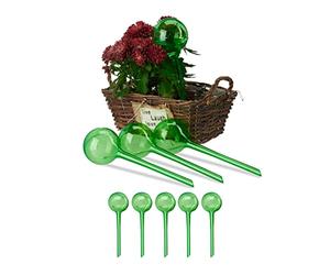 Relaxdays Sfera Sfere per Irrigazione, Set da 9, H x D: 28x8 cm, Irrigatori da 250 ml per Piante e Fiori, Plastica PVC, Verde