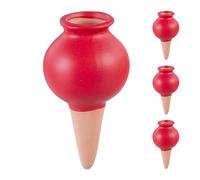 Relaxdays Sfere da Irrigazione a Goccia, Set da 4, 100 ml ciascuna, Coni Annaffiatura Automatica per Piante, Rosso, Ceramica