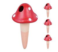 Relaxdays Sfere da Irrigazione a Goccia, Set da 4, Design a Fungo Classico, 110 ml ciascuno Irrigatore per Piante, Rosso, Ceramica