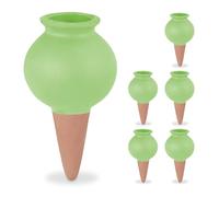 Relaxdays Sfere da Irrigazione a Goccia, Set da 6, Coni Annaffiatura Automatica per Piante in Vaso, Terracotta Verde, Ceramica, 12 x 6 cm