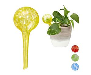 Relaxdays Sfere per Irrigazione, Set da 2, per Piante e Fiori, Irrigatori per Ufficio Vacanza, Ø 6cm, in Vetro, Giallo