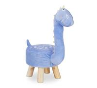 Relaxdays Sgabello a Forma di Dinosauro per Bambini, Fodera in Peluche, Pouf da Cameretta, Giocattolo, Blu