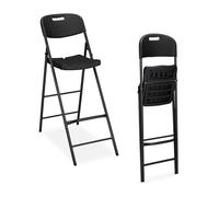 Relaxdays Sgabello Alto Pieghevole, Set da 2, 118 cm, Sedia con Schienale e Poggiapiedi, in Plastica e Acciaio, Nero