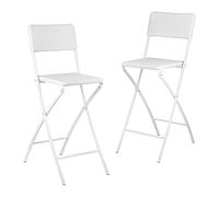 Relaxdays Sgabello Alto Pieghevole, Set da 2, H: 78 cm, Sedia da Bar con Schienale e Poggiapiedi, Aspetto Rattan, Bianco